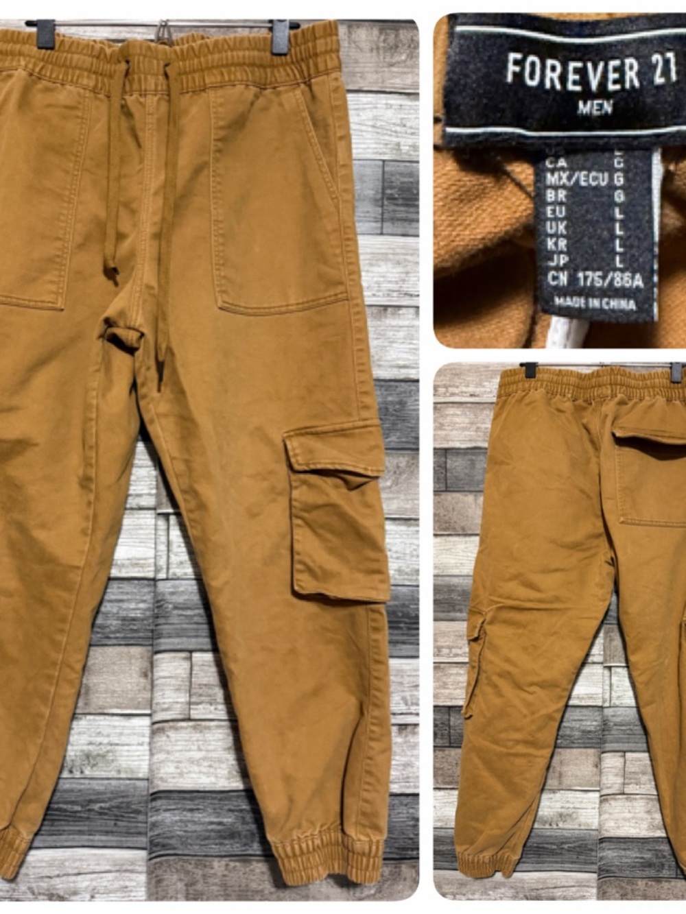 Forever 21 Cargo Joggers Men’s L Brown Tapered Heavyweight (Inseam 27)